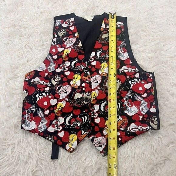 Looney Tunes Vintage 1994 Vest Valentines Red & Black Hearts Top Unisex One Size - Picture 5 of 11